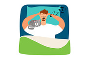 Man sleeping in bed with cat