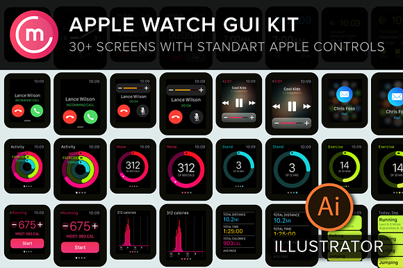 Apple Watch GUI for illustrator in Mobile & Web Mockups - product preview 1
