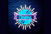 Vintage cinema emblem glowing