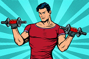 man with dumbbells, healthy