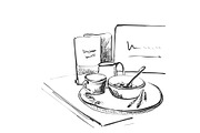 sketch breakfast. Plate of porridge