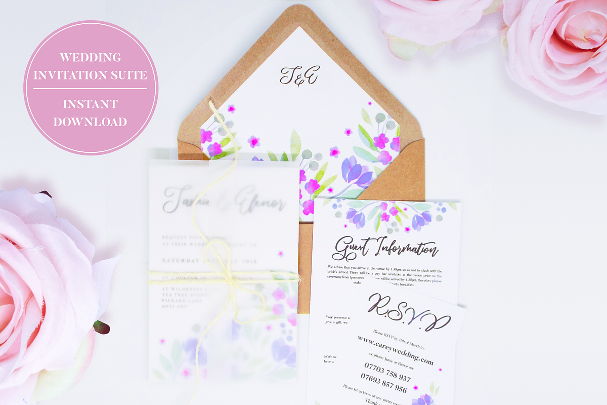 Watercolor Wedding Invitation Set in Wedding Templates - product preview 8