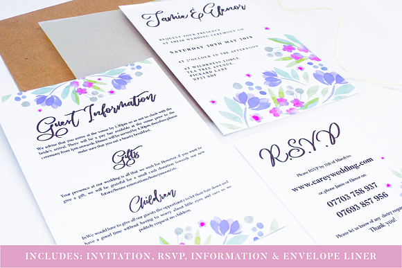Watercolor Wedding Invitation Set in Wedding Templates - product preview 2