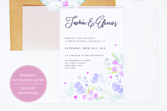 Watercolor Wedding Invitation Set in Wedding Templates - product preview 3