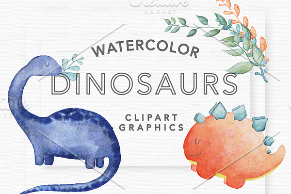Watercolor Dinosaur Clipart Graphics