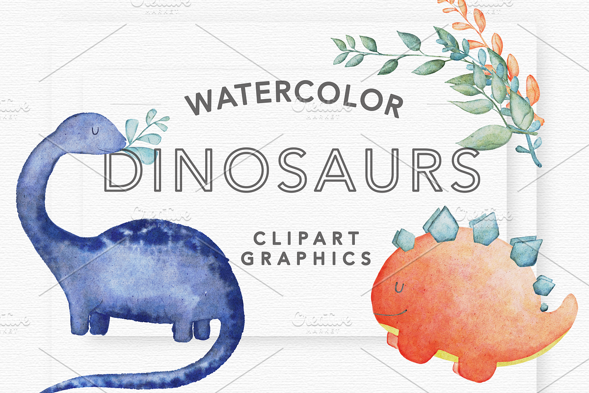 Watercolor Dinosaur Clipart Graphics in Illustrations - product preview 8