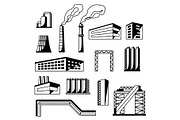 Industrial factory objects set.