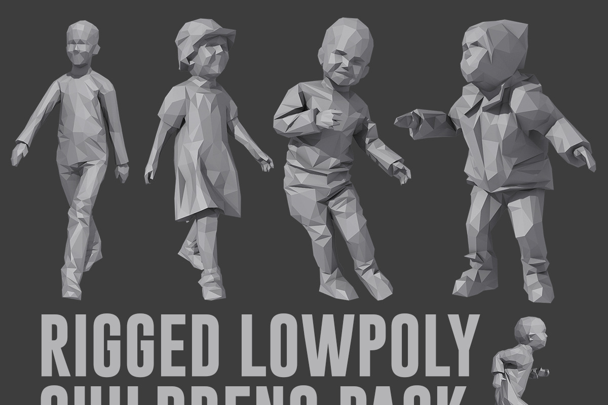 Rigged Lowpoly Childrens Pack in People - product preview 8
