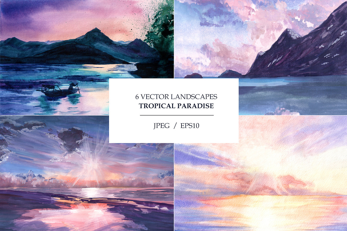 Set of watercolor landscapes in Illustrations - product preview 8