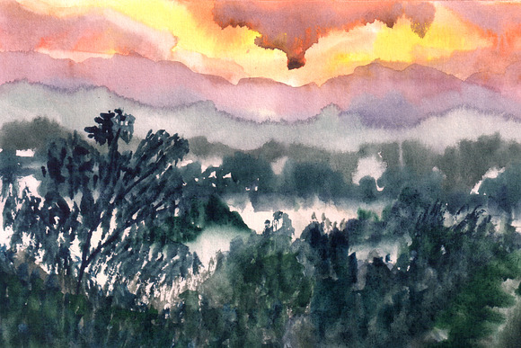 Set of watercolor landscapes in Illustrations - product preview 1