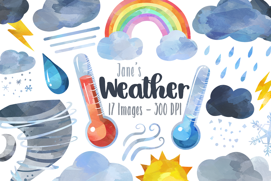 Watercolor Weather Clipart in Illustrations - product preview 8