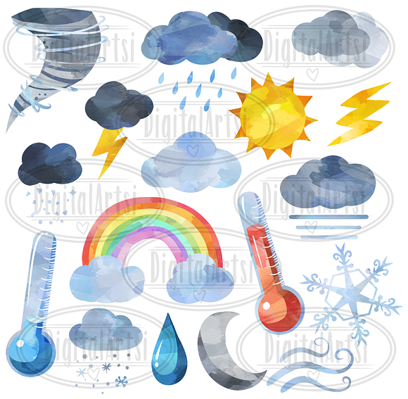 Watercolor Weather Clipart in Illustrations - product preview 1