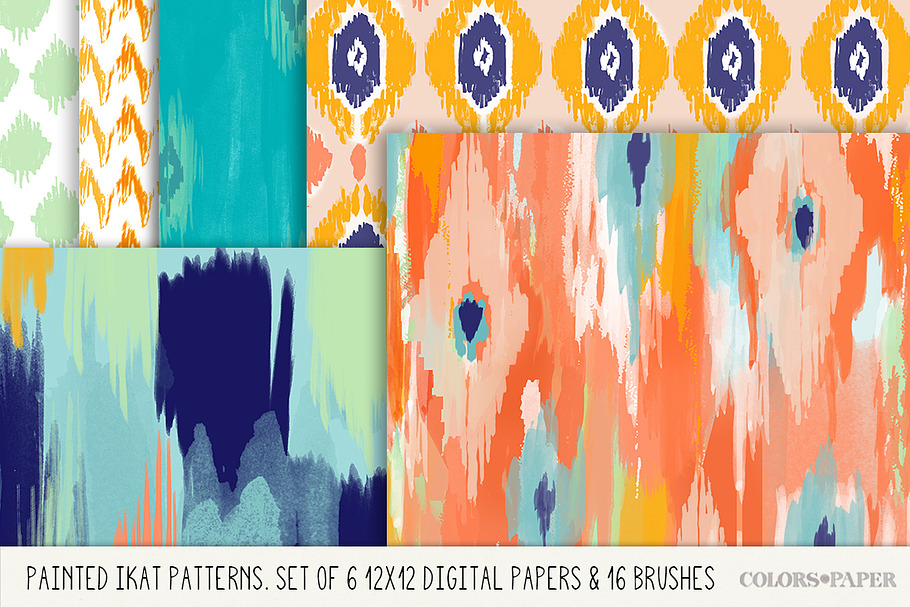 Painted Ikat Papers, Brushes- Stamps