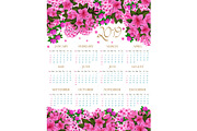 2019 calendar of spring pink flowers