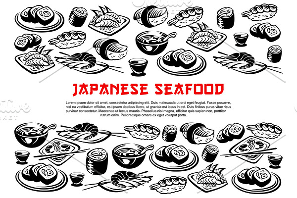 Seafood poster of rolls and sushi