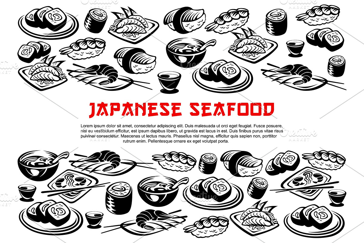Seafood poster of rolls and sushi in Illustrations - product preview 8
