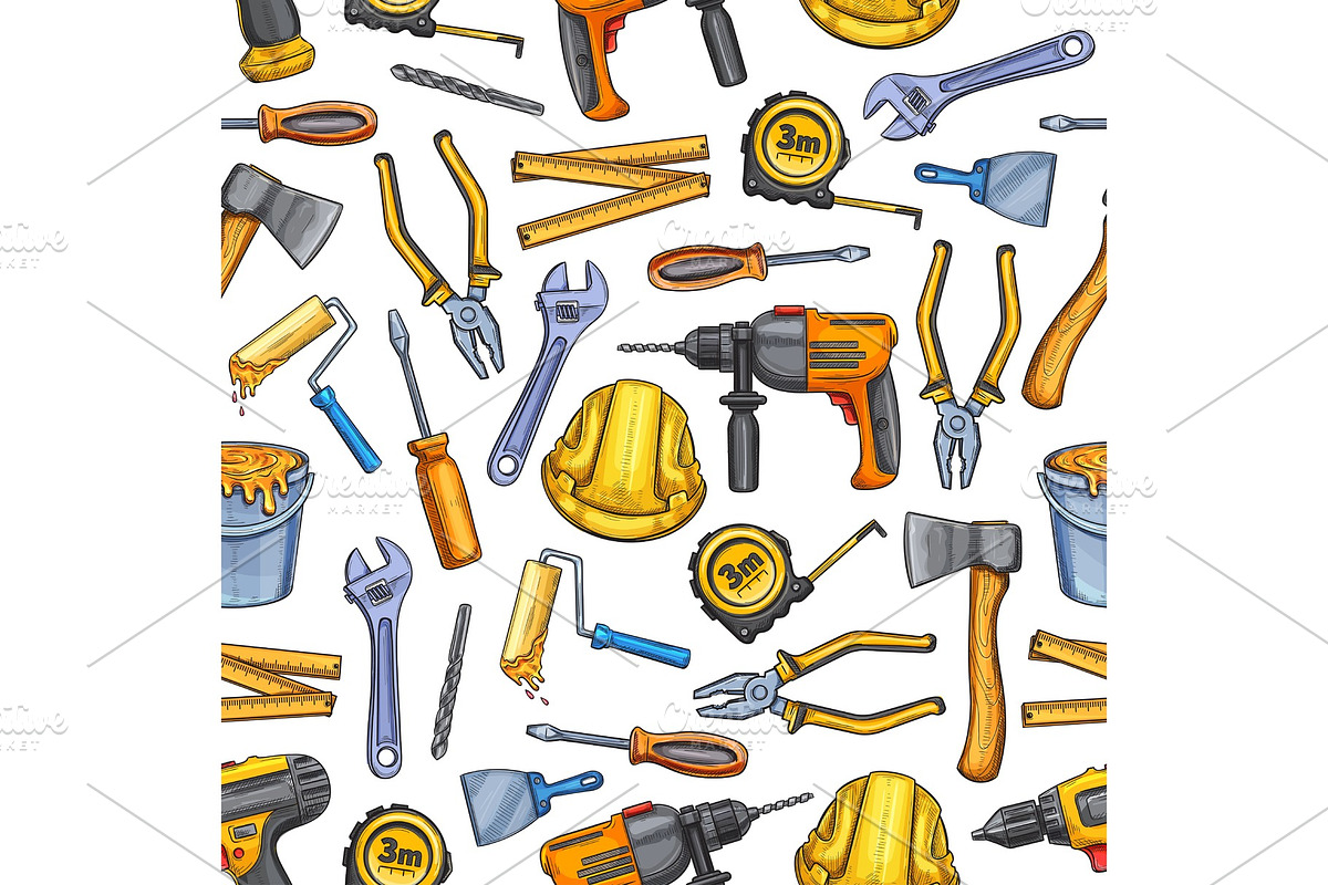Work tools repair seamless pattern in Illustrations - product preview 8