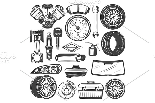 Car spare parts and instruments set