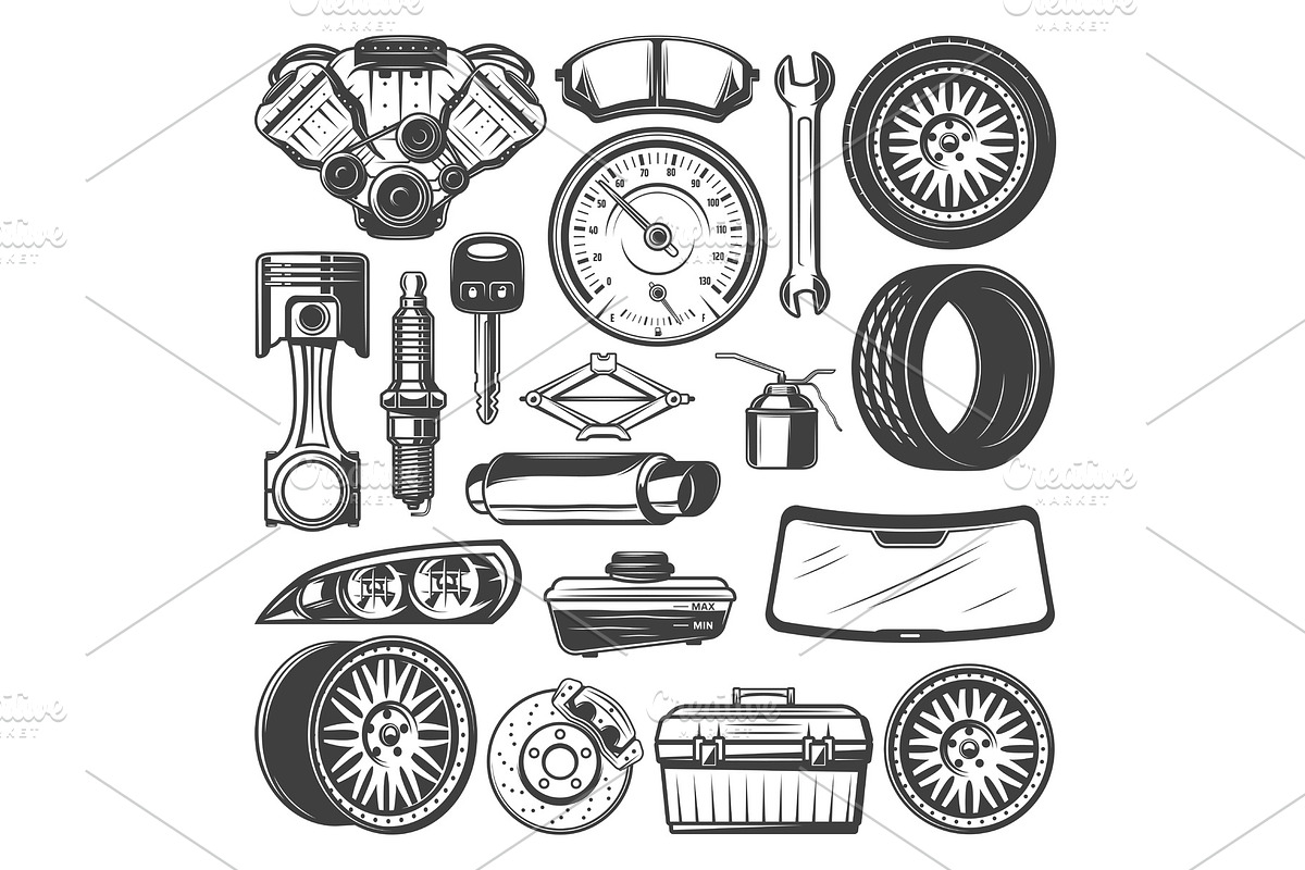 Car spare parts and instruments set in Illustrations - product preview 8