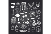 Vector hipster doodle icons on black