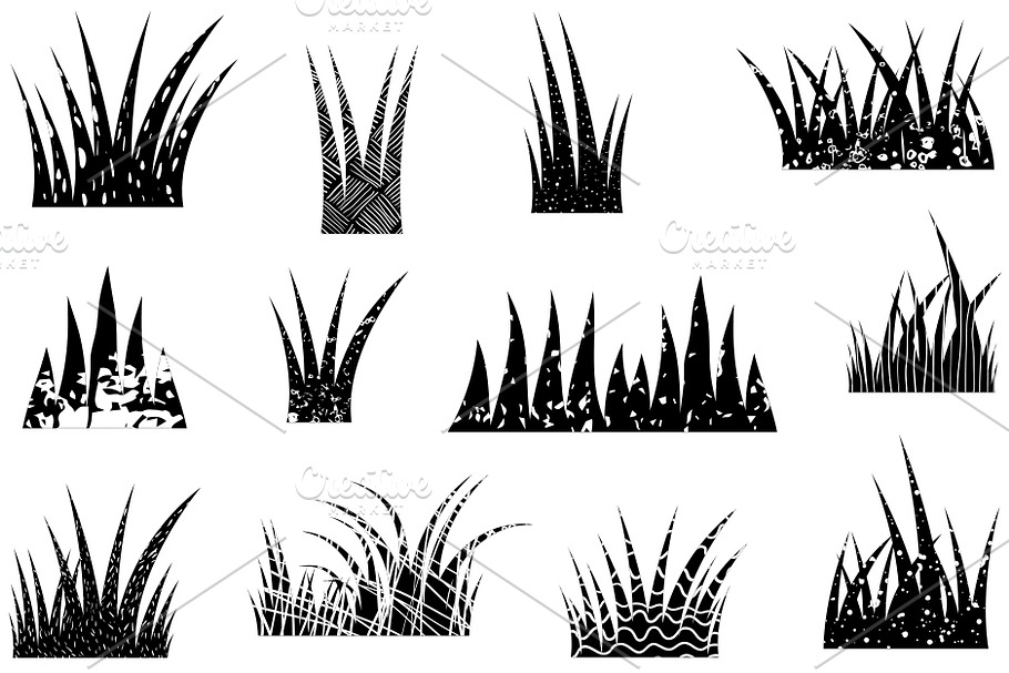 Black textured grass artistic set in Illustrations - product preview 8