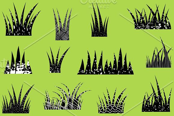 Black textured grass artistic set in Illustrations - product preview 1