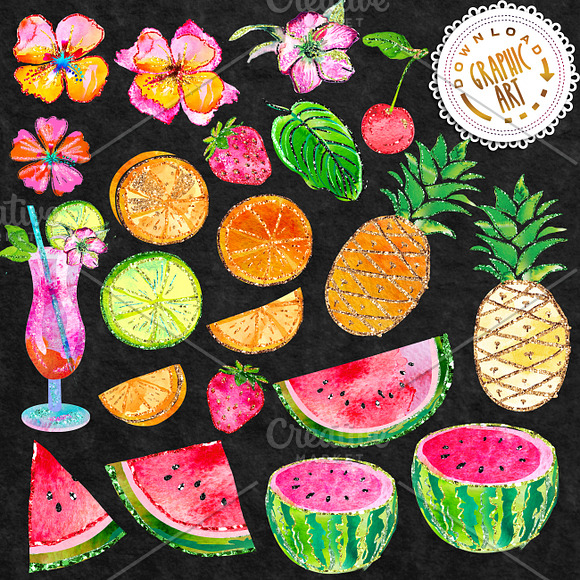 Tropical Summer Clip Art  in Illustrations - product preview 1