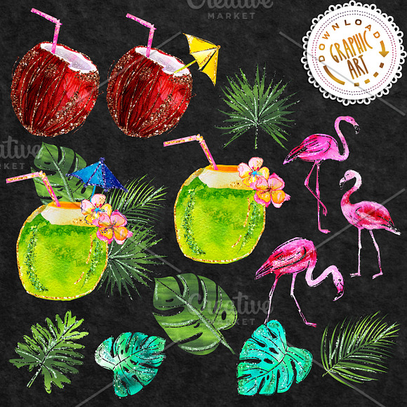 Tropical Summer Clip Art  in Illustrations - product preview 2