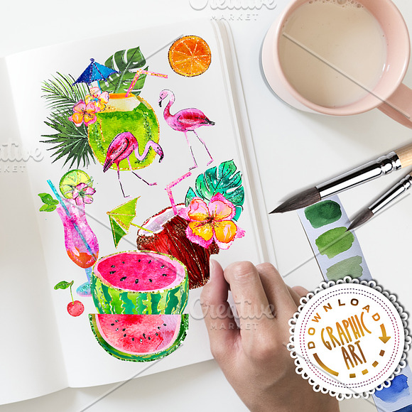 Tropical Summer Clip Art  in Illustrations - product preview 3