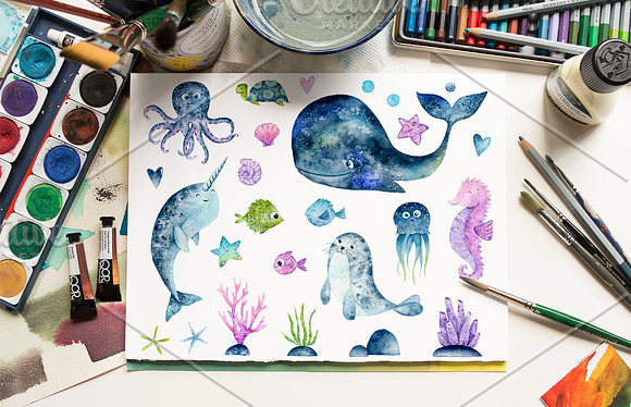 Sea Watercolor Clipart in Illustrations - product preview 1