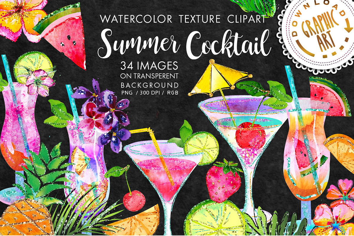 Summer Cocktail Clip Art in Illustrations - product preview 8