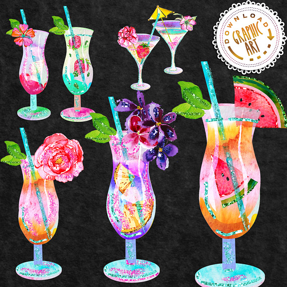 Summer Cocktail Clip Art in Illustrations - product preview 1