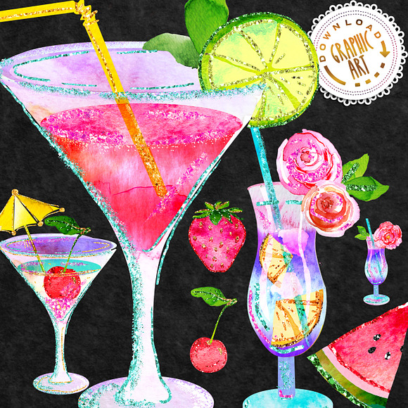 Summer Cocktail Clip Art in Illustrations - product preview 2