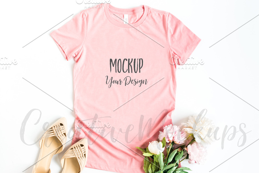 Heather Pink Ladies Shirt Mockup in Product Mockups - product preview 8