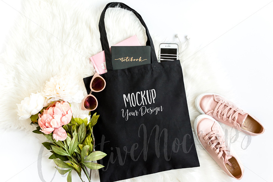 Stylish Black Tote Mockup in Product Mockups - product preview 8