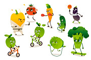 Set of funny vegetables doing sport