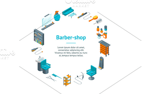 Barber Shop Set Isometric View.  in Graphics - product preview 1
