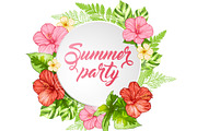 Summer Banner with Tropical Flowers