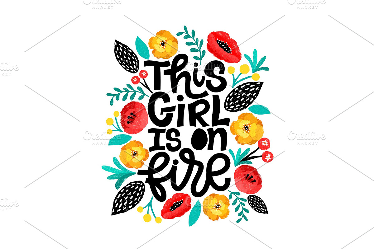 This girl is on fire. Lettering card in Illustrations - product preview 8