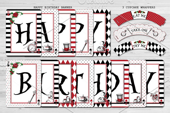 Alice In Wonderland Birthday set in Card Templates - product preview 1