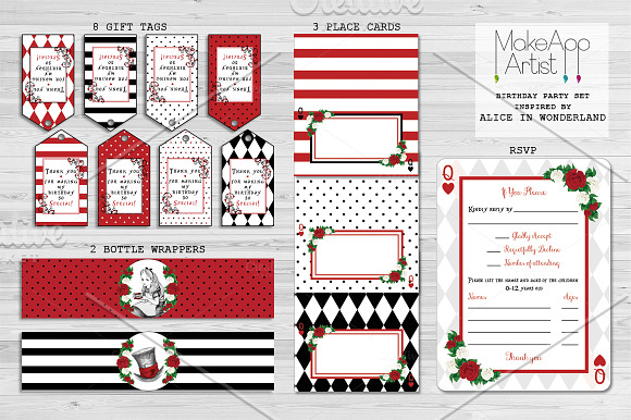 Alice In Wonderland Birthday set in Card Templates - product preview 2
