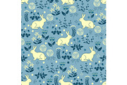 Seamless pattern with bunny forest