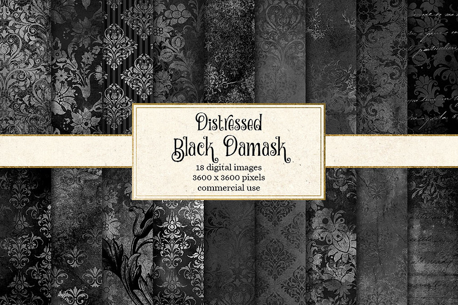 Black Distressed Damask Textures
