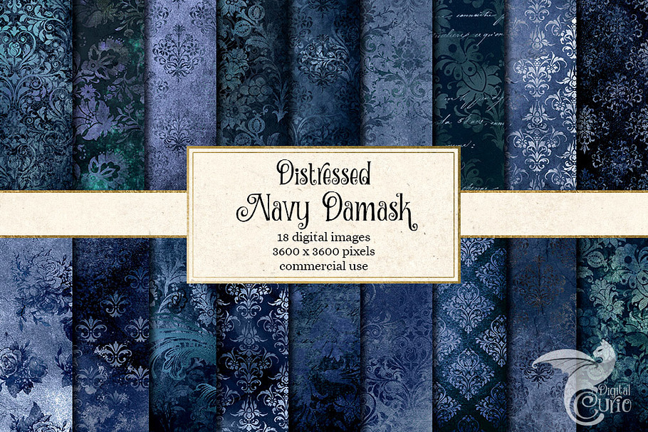 Navy Distressed Damask Textures in Textures - product preview 8