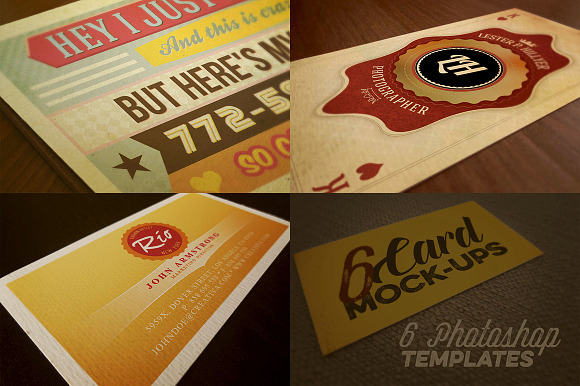 6 Card Mockups - Retro/Vintage Style in Print Mockups - product preview 1