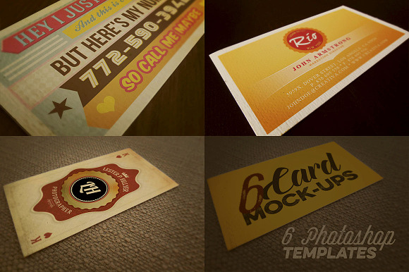 6 Card Mockups - Retro/Vintage Style in Print Mockups - product preview 2