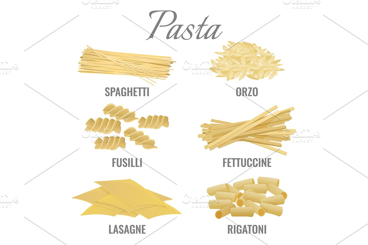 Pasta types spaghetti and orso set in Illustrations - product preview 8