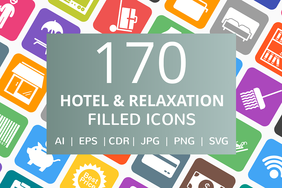 170 Hotel & Relaxation Filled Icons