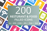 200 Restaurant & Food Filled Icons