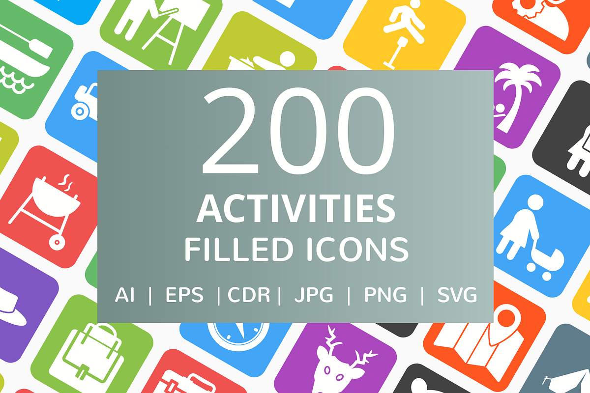 200 Activities Filled Icons in Graphics - product preview 8